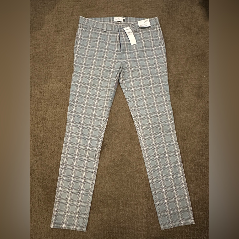 NEW men dress pants fashion super skinny 32W x 30L plaid trousers